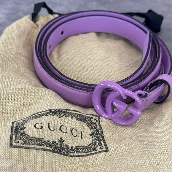 Gucci Azalea Double G Calfskin Enamel Monochrome 20mm Belt Purple 419417 95/38 - Picture 9 of 9